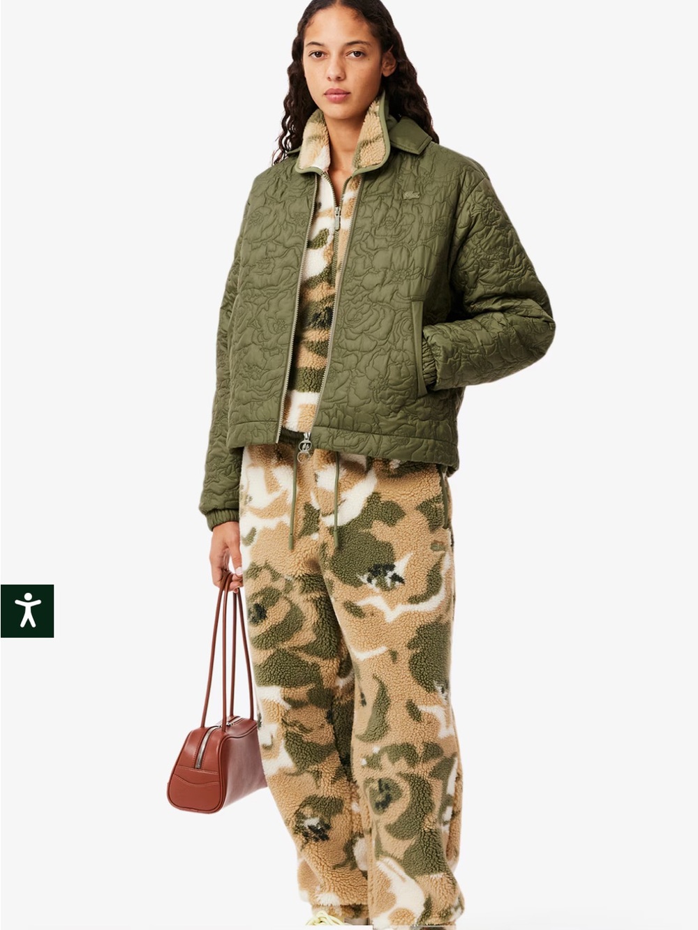 Lacoste Olive Floral Quilted Bomber Jacket size 42
